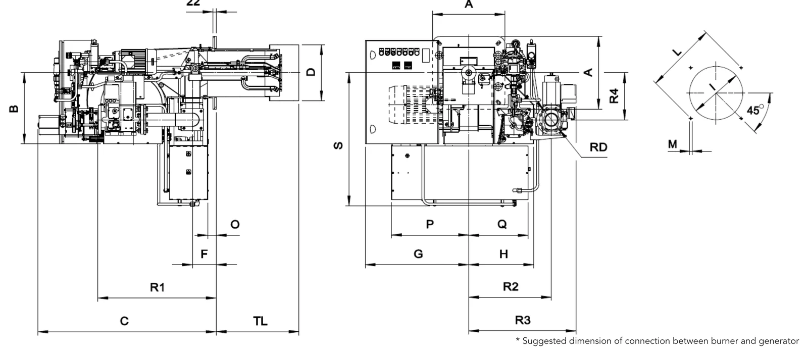 Габаритный чертёж FBR KN 190/M — KN 250/M