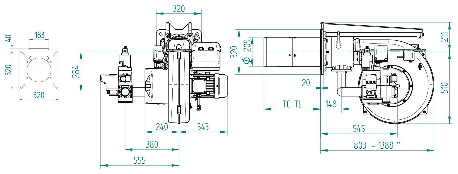 Габаритный чертёж FBR GAS P 130/2 EVO