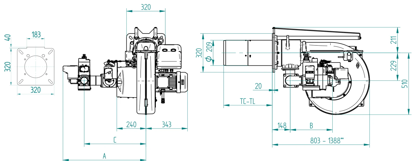 Габаритный чертёж FBR GAS P 130/M EVO