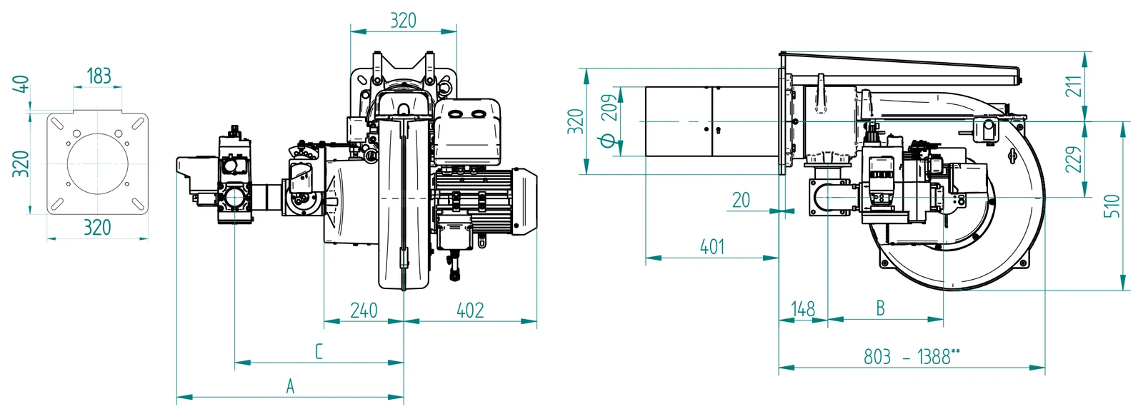 Габаритный чертёж FBR GAS P 160/M