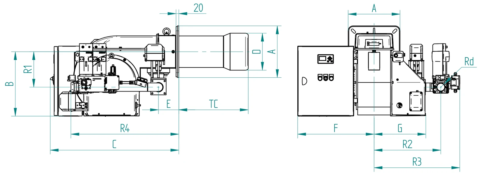 Габаритный чертёж FBR Серия GAS P 190/M – P 300/M EL