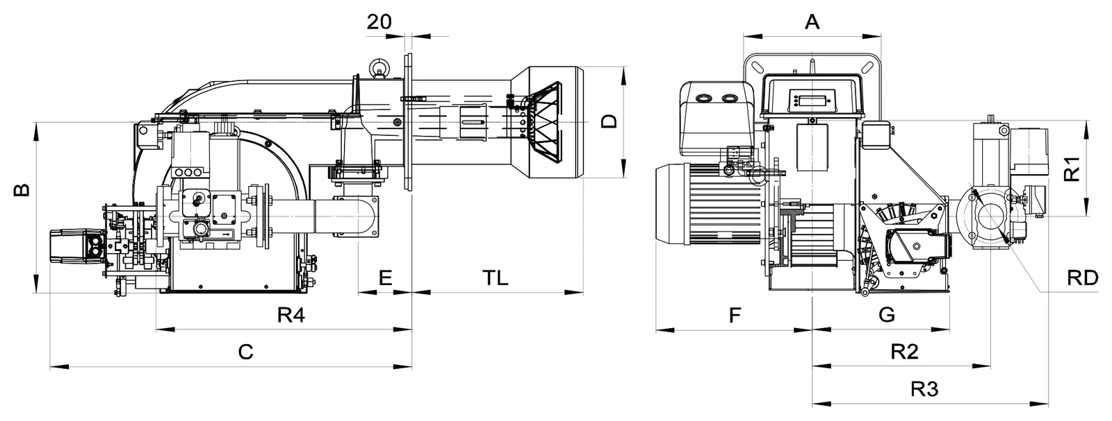 Габаритный чертёж FBR Серия GAS P 190/M – P 300/M MEC