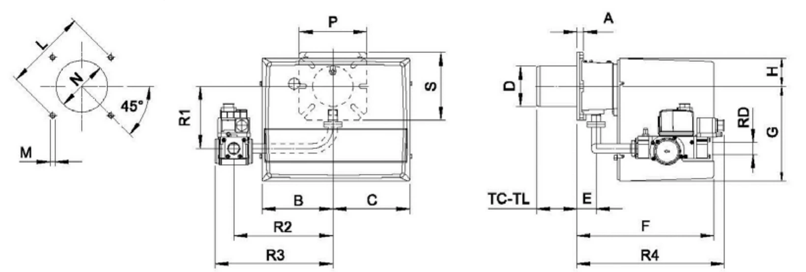 Габаритный чертёж FBR GAS X0CE — GAS X5CE