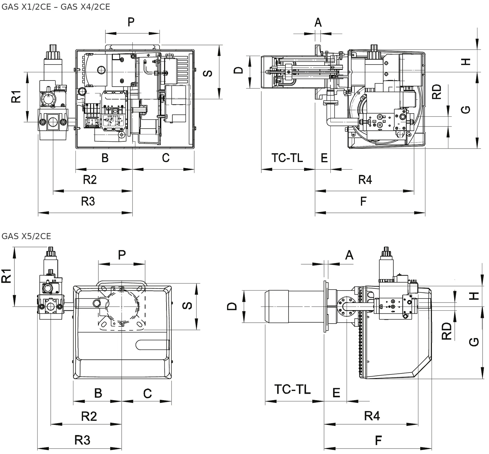 Габаритный чертёж FBR Серия GAS X 1/2 – X 5/2