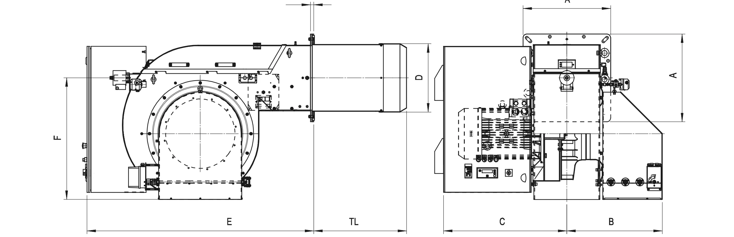 Габаритный чертёж FBR FNDP 750/M-EL — FNDP 1800/M-EL — крупная промышленная линейка