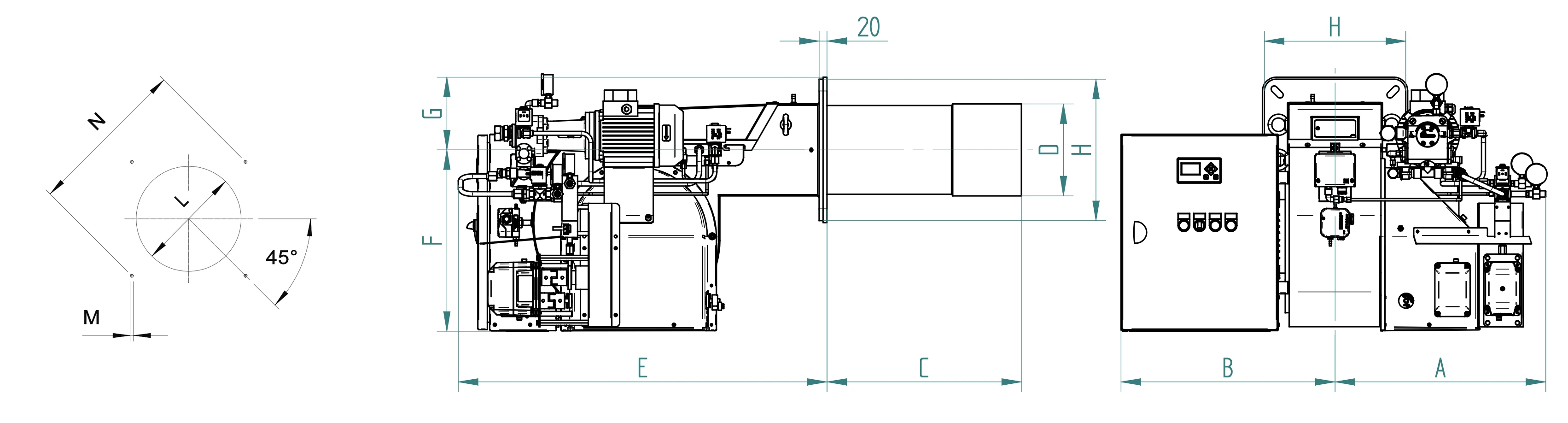 Габаритный чертёж FBR FGP 190/M EL — 250/M EL